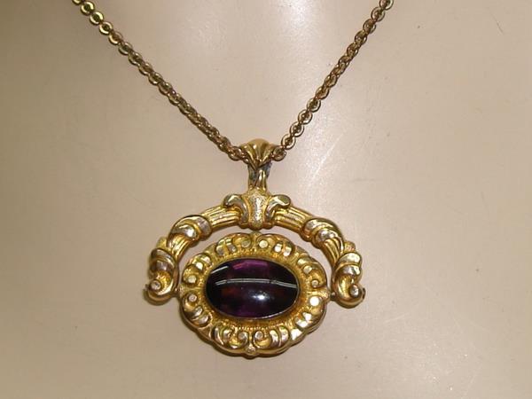 Vintage Edwardian Rose Gold Filled Spinner Pendant Fob with Amethyst Cabochon