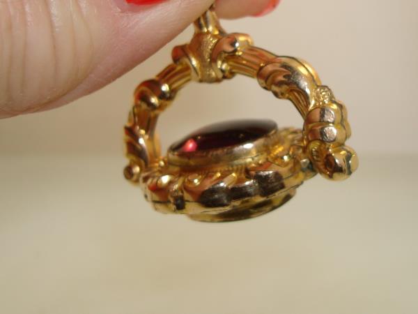 Vintage Edwardian Rose Gold Filled Spinner Pendant Fob with Amethyst Cabochon