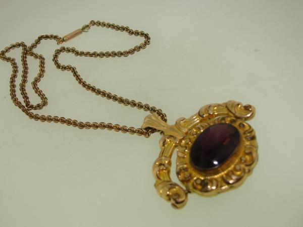 Vintage Edwardian Rose Gold Filled Spinner Pendant Fob with Amethyst Cabochon
