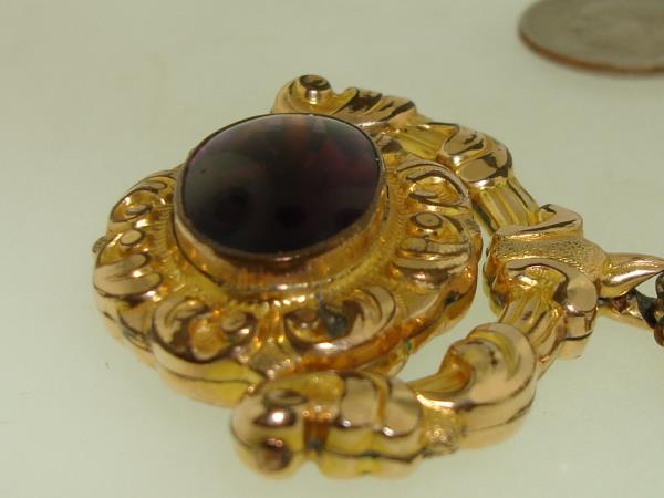 Vintage Edwardian Rose Gold Filled Spinner Pendant Fob with Amethyst Cabochon
