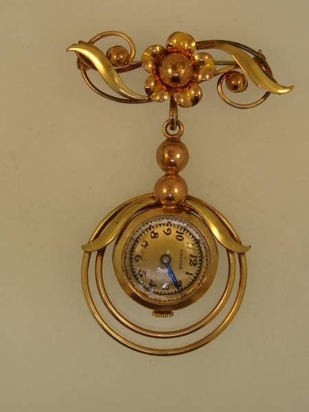 Vintage 1940s Tri-Color Gold Filled Watch Pin, Croton Movement