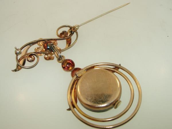 Vintage 1940s Tri-Color Gold Filled Watch Pin, Croton Movement