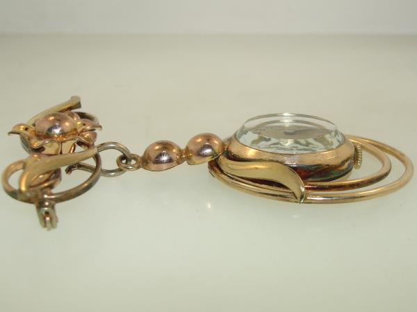 Vintage 1940s Tri-Color Gold Filled Watch Pin, Croton Movement