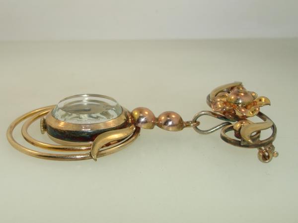 Vintage 1940s Tri-Color Gold Filled Watch Pin, Croton Movement