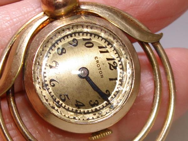 Vintage 1940s Tri-Color Gold Filled Watch Pin, Croton Movement
