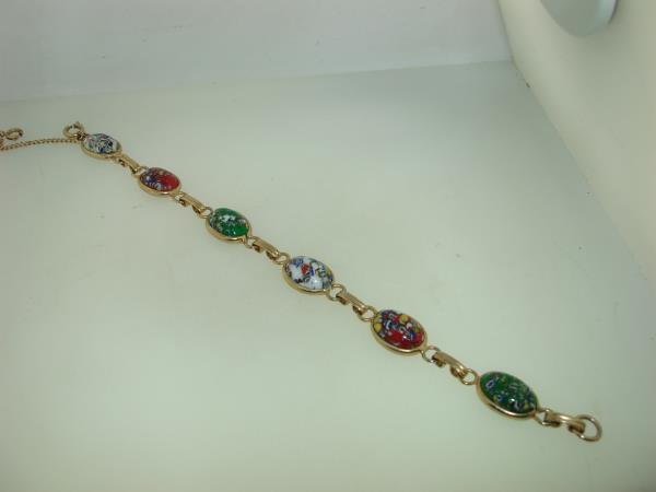 Vintage 1960s Gold Filled Confetti Glass Bracelet - Colorful Statement Piece
