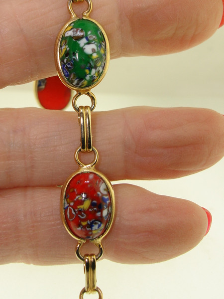 Vintage 1960s Gold Filled Confetti Glass Bracelet - Colorful Statement Piece