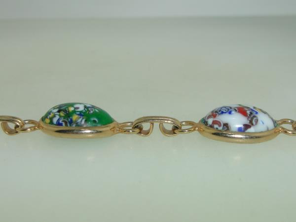 Vintage 1960s Gold Filled Confetti Glass Bracelet - Colorful Statement Piece