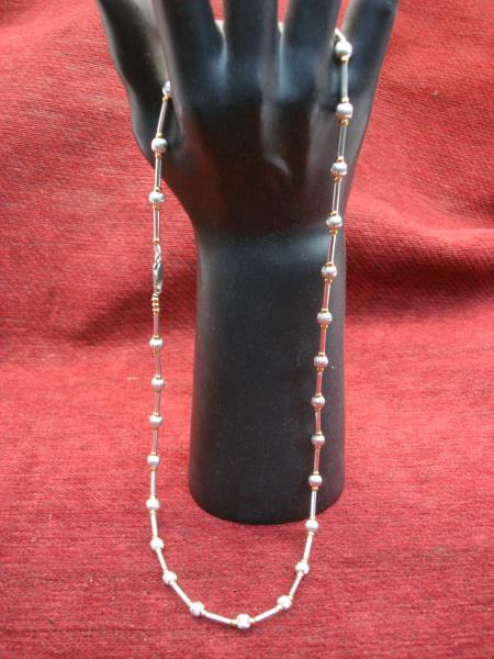 Elegant Sterling Silver Tube & Bead Necklace (24