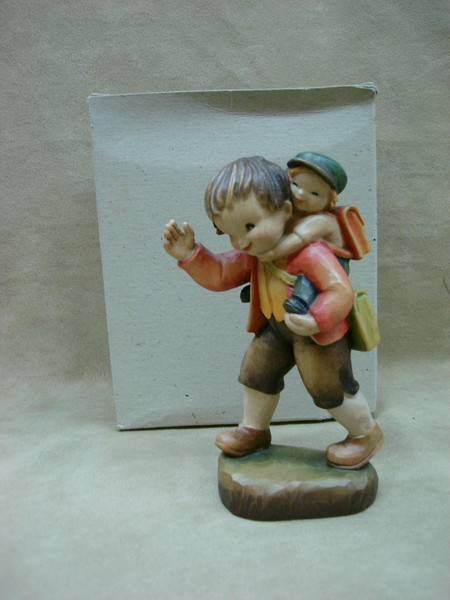 Vintage Anri Italy Hand-Carved Wooden Figure -'He's My Brother' J Ferrandiz (6in)