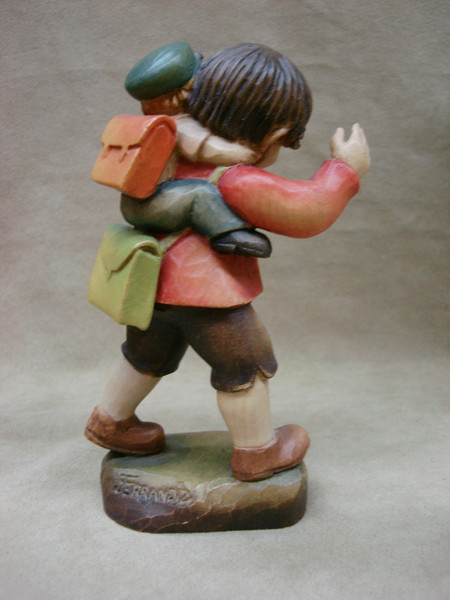 Vintage Anri Italy Hand-Carved Wooden Figure -'He's My Brother' J Ferrandiz (6in)