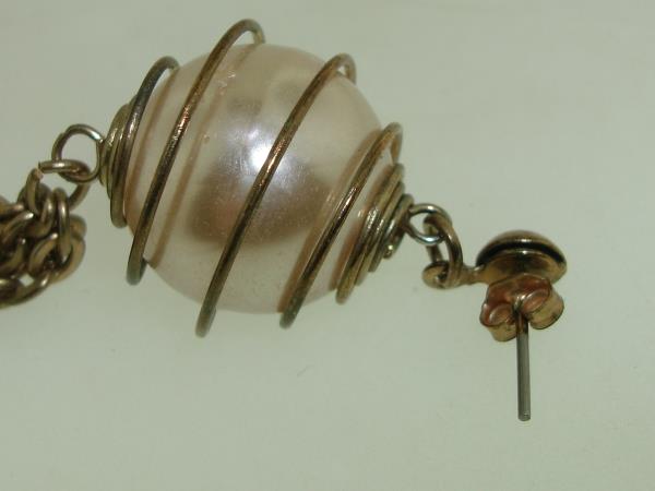 Vintage 1940s Faux Pearl Dangle Earrings - Gold Tone Chain, Elegant & Unique