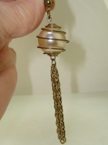 Vintage 1940s Faux Pearl Dangle Earrings - Gold Tone Chain, Elegant & Unique