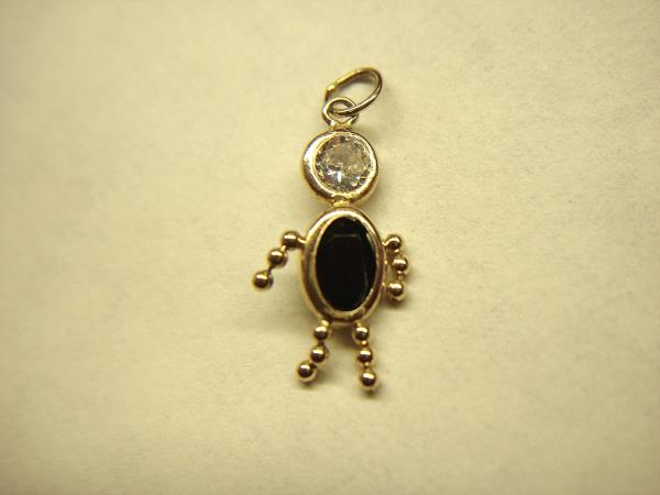 14K Yellow Gold January Boy Charm - Moving Arms & Legs - Simulated Topaz & Garnet