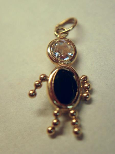 14K Yellow Gold January Boy Charm - Moving Arms & Legs - Simulated Topaz & Garnet