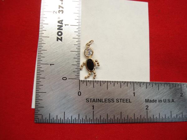 14K Yellow Gold January Boy Charm - Moving Arms & Legs - Simulated Topaz & Garnet