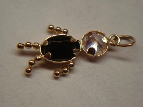 14K Yellow Gold January Boy Charm - Moving Arms & Legs - Simulated Topaz & Garnet