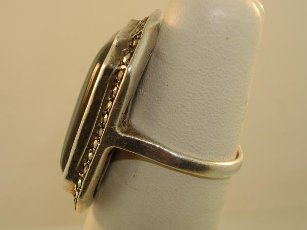 Vintage Sterling Silver Black Glass & Marcasite Ring - Size 6 1/2
