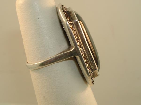 Vintage Sterling Silver Black Glass & Marcasite Ring - Size 6 1/2