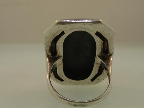 Vintage Sterling Silver Black Glass & Marcasite Ring - Size 6 1/2