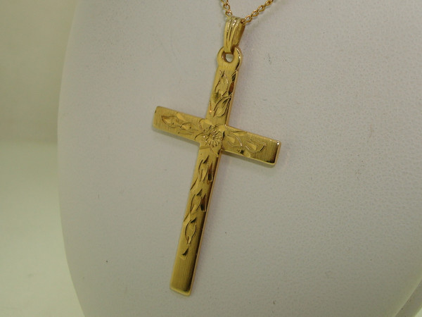 Elegant Gold-Filled Etched Cross Necklace (16in, 12K GF)