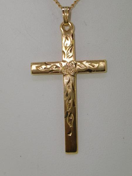Elegant Gold-Filled Etched Cross Necklace (16in, 12K GF)