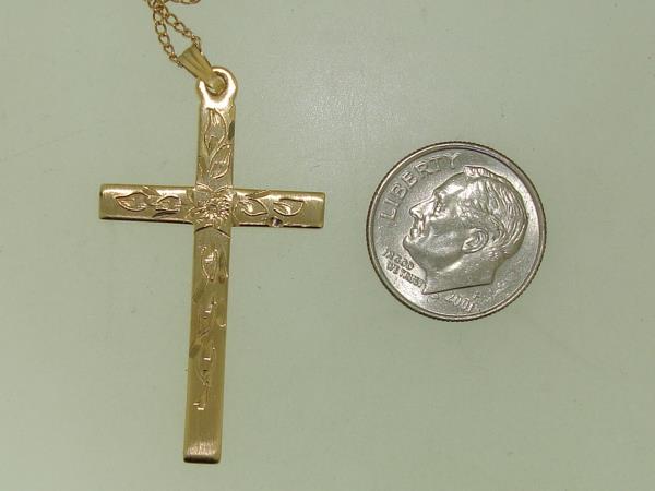 Elegant Gold-Filled Etched Cross Necklace (16in, 12K GF)