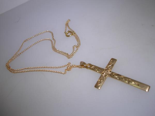 Elegant Gold-Filled Etched Cross Necklace (16in, 12K GF)