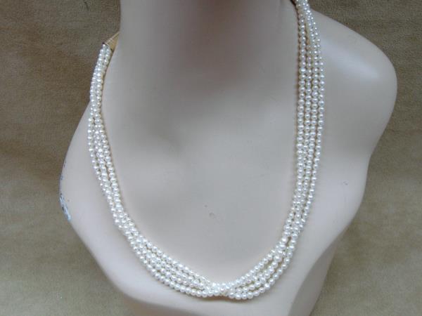 Creamy White Freshwater Pearl Necklace 4 Strand Gold Cone Ends 20