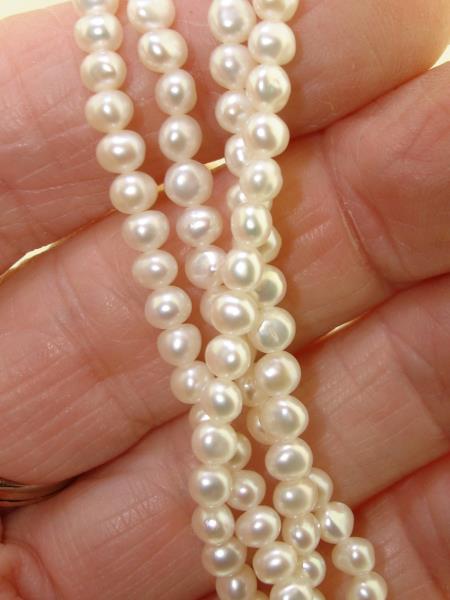 Creamy White Freshwater Pearl Necklace 4 Strand Gold Cone Ends 20
