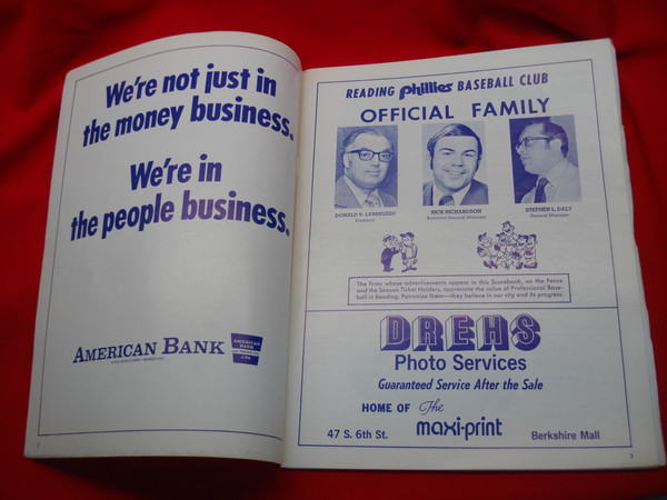 1973 Reading Phillies Scorebook & Program - Excellent Condition, Filled Scoresheet & Roster
