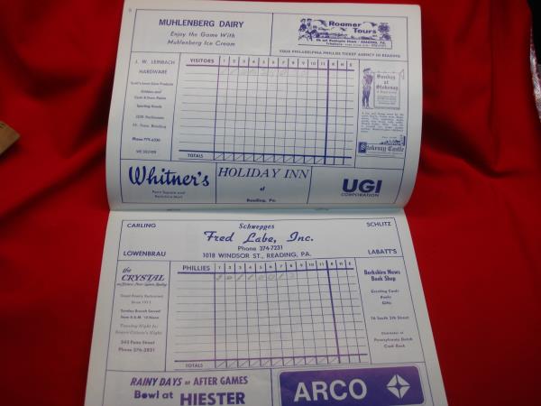 1973 Reading Phillies Scorebook & Program - Excellent Condition, Filled Scoresheet & Roster