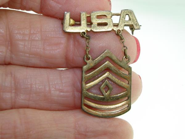Vintage WWII First Sergeant Sterling Silver Pin with Gold Vermeil Stripes