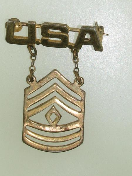 Vintage WWII First Sergeant Sterling Silver Pin with Gold Vermeil Stripes