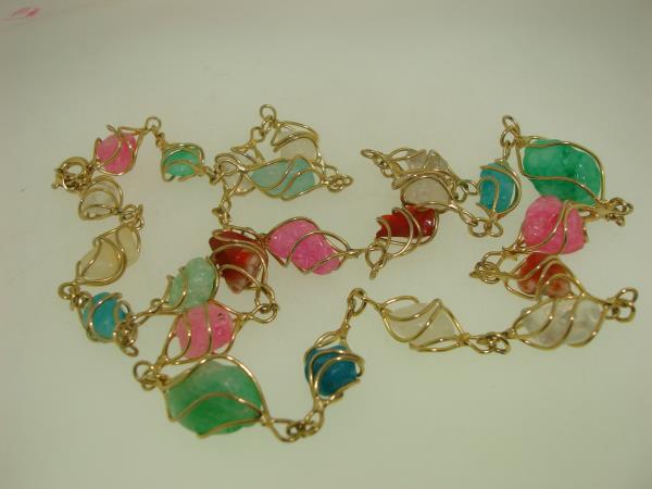 Vintage Caged Gemstone Necklace - 23 Colorful Stones, 22