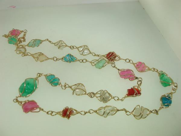 Vintage Caged Gemstone Necklace - 23 Colorful Stones, 22