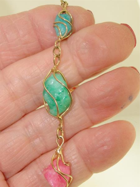 Vintage Caged Gemstone Necklace - 23 Colorful Stones, 22