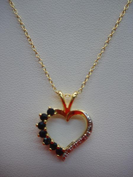 Sterling Silver Sapphire & Diamond Heart Pendant Necklace - Pre-Owned, Elegant Gift