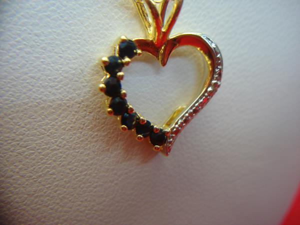 Sterling Silver Sapphire & Diamond Heart Pendant Necklace - Pre-Owned, Elegant Gift