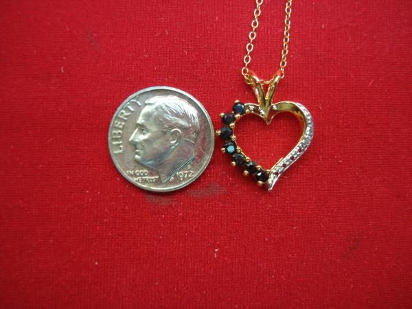 Sterling Silver Sapphire & Diamond Heart Pendant Necklace - Pre-Owned, Elegant Gift