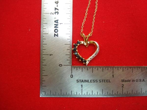 Sterling Silver Sapphire & Diamond Heart Pendant Necklace - Pre-Owned, Elegant Gift