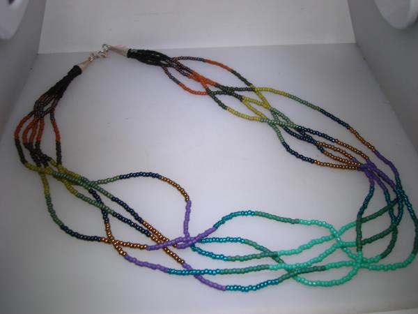 Vintage Southwestern Sterling Silver Necklace | Multi-Color Seed Beads | 925 Statement Jewelry