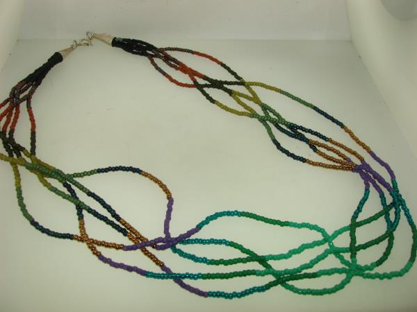 Vintage Southwestern Sterling Silver Necklace | Multi-Color Seed Beads | 925 Statement Jewelry
