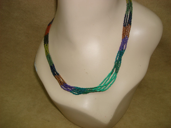 Vintage Southwestern Sterling Silver Necklace | Multi-Color Seed Beads | 925 Statement Jewelry