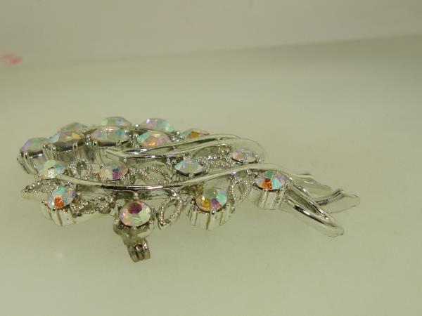 Vintage Coro Aurora Borealis Rhinestone Filigree Brooch Pin - Sparkling Silver