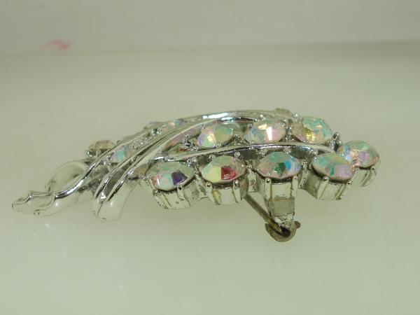 Vintage Coro Aurora Borealis Rhinestone Filigree Brooch Pin - Sparkling Silver