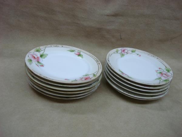 Set of 12 Antique Art Nouveau Hand-Painted Floral Nippon Plates with Gold Trim (5.25