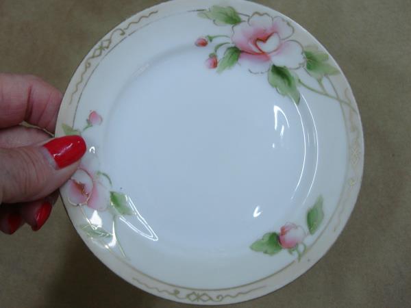 Set of 12 Antique Art Nouveau Hand-Painted Floral Nippon Plates with Gold Trim (5.25