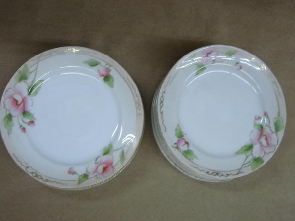 Set of 12 Antique Art Nouveau Hand-Painted Floral Nippon Plates with Gold Trim (5.25