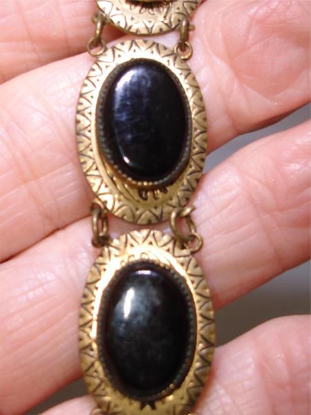 Vintage 1930s-40s Enamel & Black Glass Bracelet - Gold Washed, Filigree Design